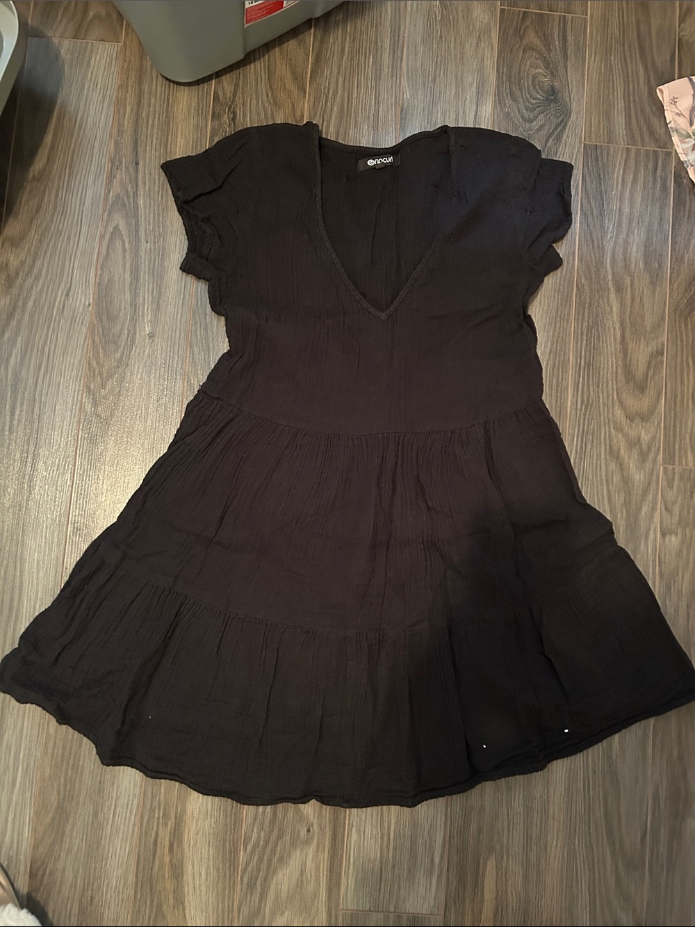 Rip Curl Black V-Neck Tiered Mini Dress